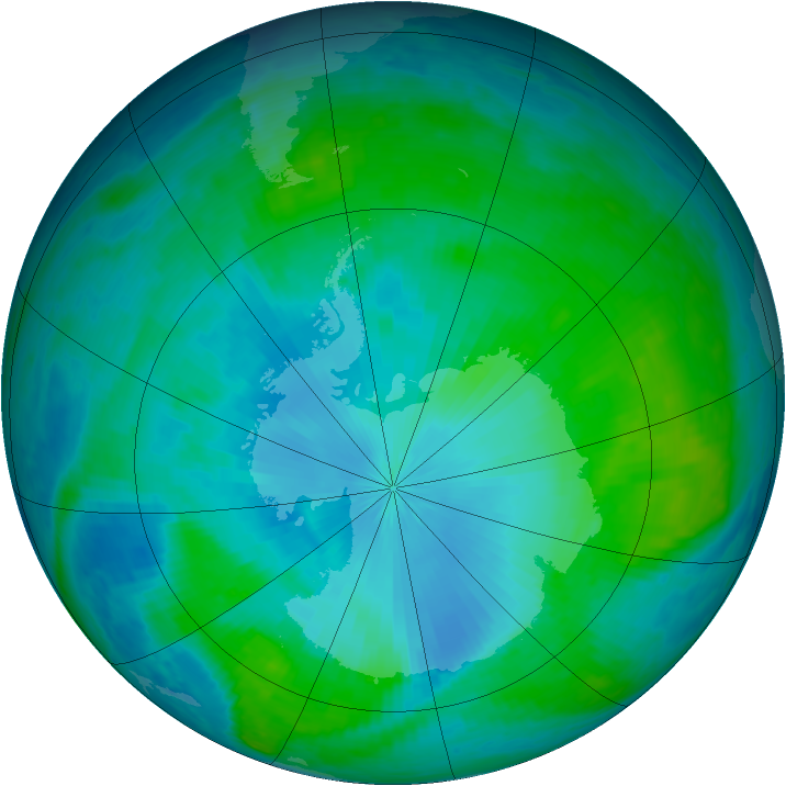 Antarctic ozone map for 31 January 2003